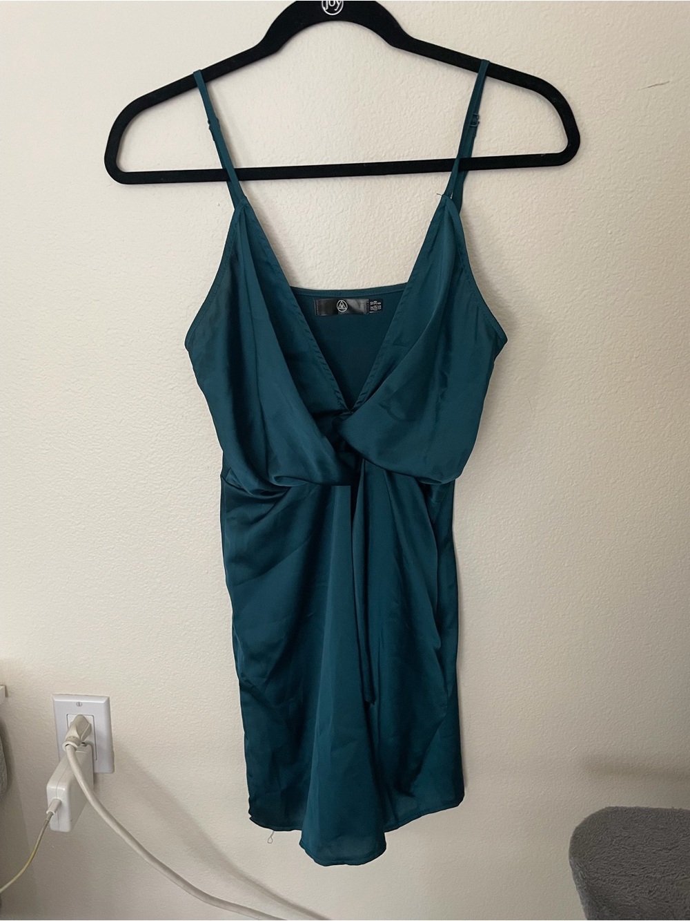 Missguided Teal Satin V-Neck Mini Dress